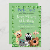 Groen blad Zoo Dier Verjaardag Uitnodiging bewerkb (Voorkant / Achterkant)