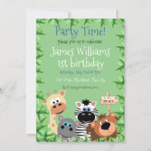 Groen blad Zoo Dier Verjaardag Uitnodiging bewerkb