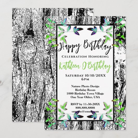 GROEN BLAD ZWARTE SCHORS GELUKKIGE VERJAARDAGSUITN KAART (Voorkant / Achterkant)