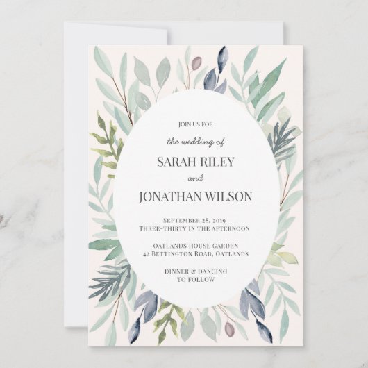 Groen Bladblad Bruiloft uitnodiging (Voorkant)