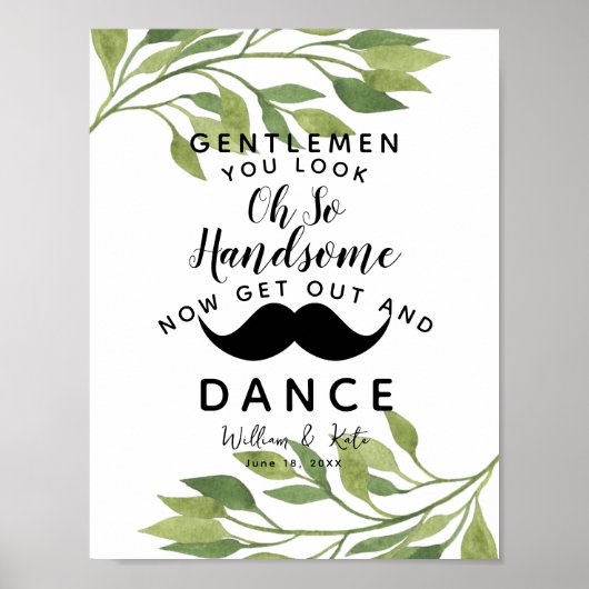 groen bladblad GENTLEMEN BATHROOM bruiloft Poster (Voorkant)