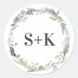 Groen Bladblad Initiaal trouwstickers Ronde Sticker