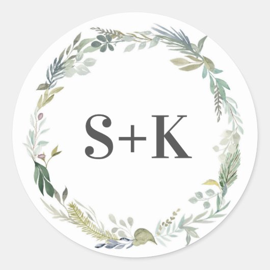 Groen Bladblad Initiaal trouwstickers Ronde Sticker (Voorkant)