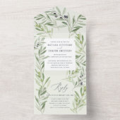 Groen bladblad van de olijventak van de moderne wa all in one uitnodiging (Binnen)