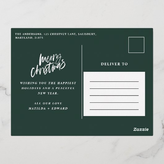 Groen bladbladerend elegant met niet-fotokerstmis folie feestdagen briefkaart (Achterkant)