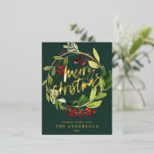 Groen bladbladerend elegant met niet-fotokerstmis folie feestdagen briefkaart (Staand Voorkant)