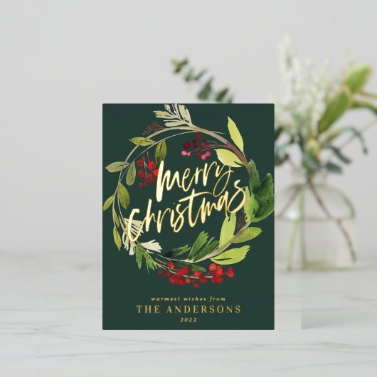 Groen bladbladerend elegant met niet-fotokerstmis folie feestdagen briefkaart (Staand Voorkant)