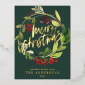 Groen bladbladerend elegant met niet-fotokerstmis folie feestdagen briefkaart (Voorkant)