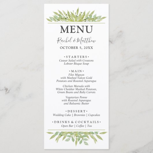 groen bladeren bruiloft menu (Voorkant)