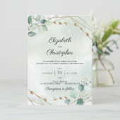 groen bladeren eucalyptus gouden Lijst bruiloft Kaart (Staand voorkant)