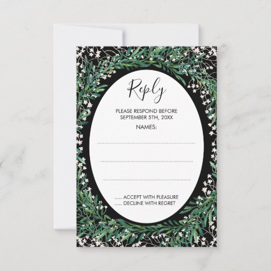 Groen Bladeren & Florets Monogram Zwart Antwoord (Voorkant)