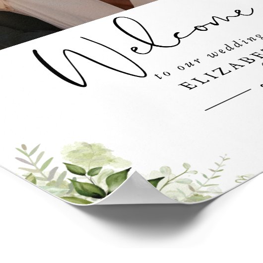 groen bladeren foto bruiloft welkom teken poster (Hoek)