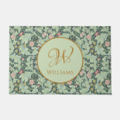 Groen Bladeren Gouden Monogram Mint Morris Patroon Deurmat (Voorkant)