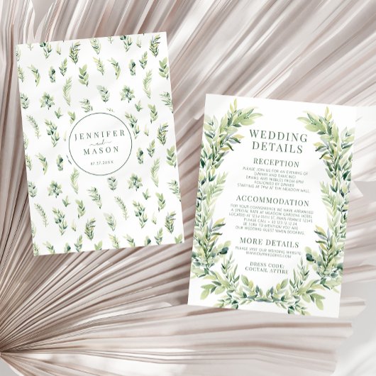 Groen bladeren krans boho bruiloft details Kaart