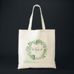 groen bladeren krans Waterverf bruidsmeisje Tote Bag<br><div class="desc">Deze canvas tas is voorzien van een waterverf groene krans ontwerp. Je kunt het personaliseren met een naam en initialen. Bezoek de pagina collectie in onze winkel voor meer producten met dit ontwerp dat u aan uw behoeften kunt aanpassen.</div>