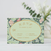 Groen Bladeren Rode Anjers Gouden Ovaal Botanisch RSVP Kaartje (Staand voorkant)