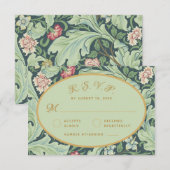 Groen Bladeren Rode Anjers Gouden Ovaal Botanisch RSVP Kaartje (Voorkant / Achterkant)