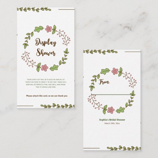 Groen Bladeren Roze Bloem Display Douche Informatiekaartje (Voorkant / Achterkant)