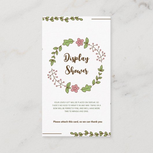 Groen Bladeren Roze Bloem Display Douche Informatiekaartje (Voorkant)