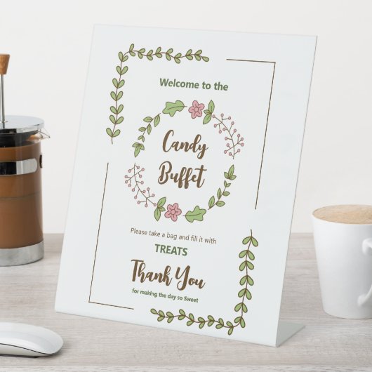 Groen Bladeren Roze Bloem Vrijgezellenfeest Reclamebord Met Voetstuk (Insitu)