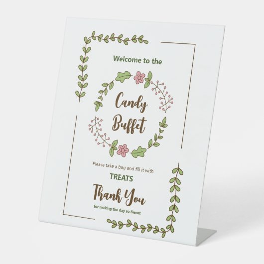 Groen Bladeren Roze Bloem Vrijgezellenfeest Reclamebord Met Voetstuk (Voorkant)