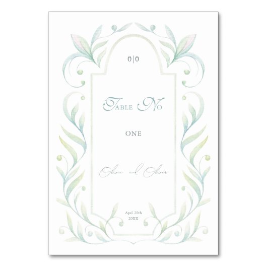 Groen Bladeren Trouwtafel Nummer Kaart (Voorkant)