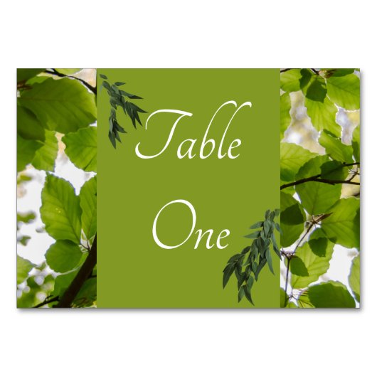 Groen Bladeren Trouwtafel Nummers Horizontaal Kaart (Voorkant)