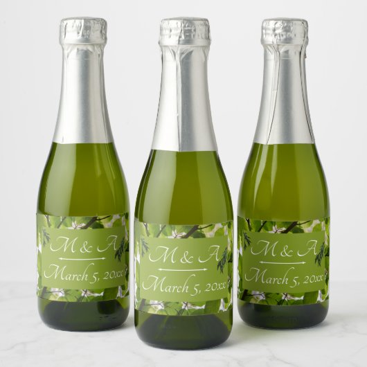 Groen Bladeren Trouwwijn Fles Label Sparkling Wijnetiket (Flessen)