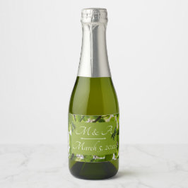 Groen Bladeren Trouwwijn Fles Label Sparkling Wijnetiket