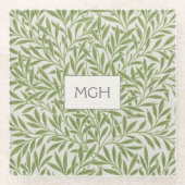  groen-bladerenmonogram glas glazen onderzetter (Voorkant)