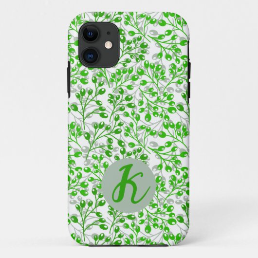 Groen Bladerpatroon Modern Elegeant Monogram Case-Mate iPhone Case (Achterkant)