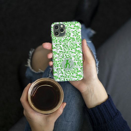 Groen Bladerpatroon Modern Elegeant Monogram Case-Mate iPhone Case