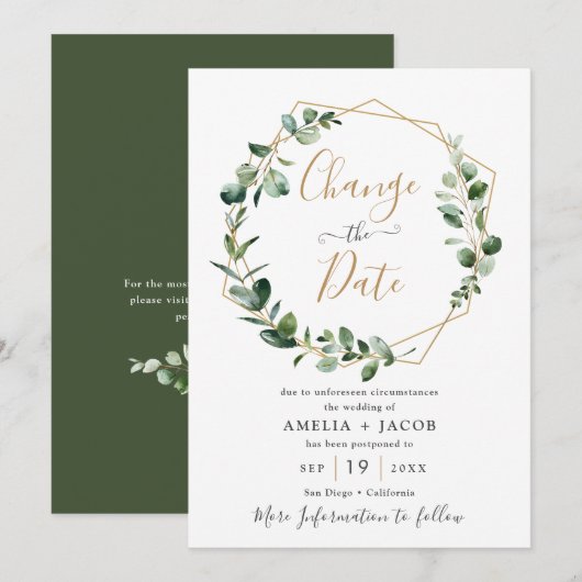 Groen bladgoud Geometrisch Datum wijzigen Kaart (Voorkant / Achterkant)