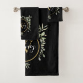 Groen bladgoud Monogram Chic Script Zwart Bad Handdoek (Insitu)