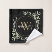Groen bladgoud Monogram Chic Script Zwart Bad Handdoek (Wasdoekje)