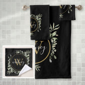 Groen bladgoud Monogram Chic Script Zwart Bad Handdoek