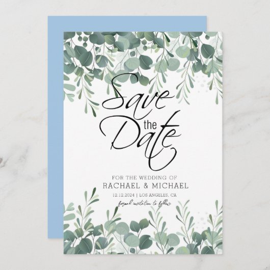 Groen Bladgroen Bewaar de Datum Uitnodiging Sjablo (Voorkant / Achterkant)