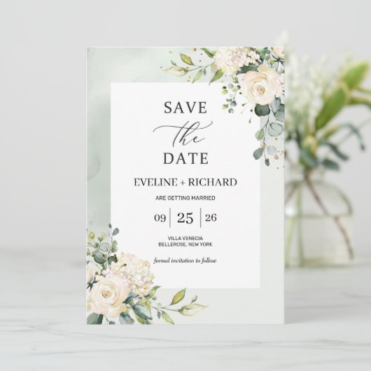 Groen Bladgroen Boho Floral Save The Date Kaart (Staand voorkant)
