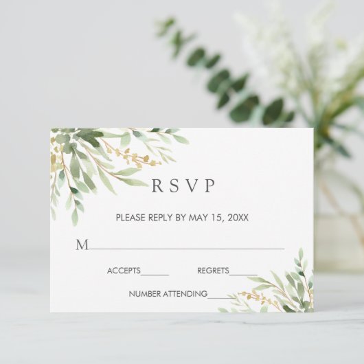 Groen Bladgroen Botanisch Bruiloft RSVP Kaart (Staand voorkant)