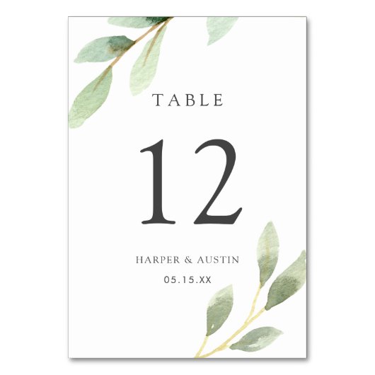Groen Bladgroen Botanisch Trouwtafelnummer Kaart (Achterkant)