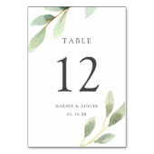 Groen Bladgroen Botanisch Trouwtafelnummer Kaart (Voorkant)