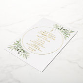 Groen Bladgroen Eerste Heilige Communie Goud Folie Uitnodiging (Gedraaid)