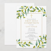 Groen Bladgroen Eerste Heilige Communie Kaart (Voorkant / Achterkant)