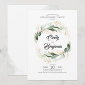 Groen Bladgroen en Goud Verlovingsfeest Kaart (Voorkant / Achterkant)