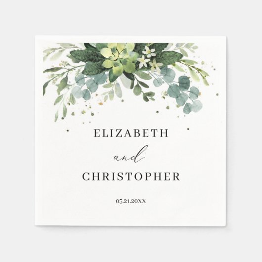 Groen Bladgroen Succulent Bruiloft Servetten Boho (Voorkant)