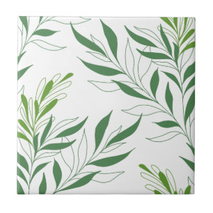 Groen Bladpatroon Elegant Groen en Wit Tegeltje