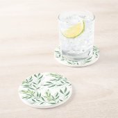 Groen Bladpatroon Elegant Groen en Wit Zandsteen Onderzetter (Zijkant)