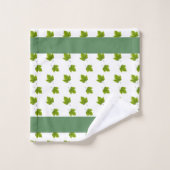 Groen bladpatroon en monogram op wit bad handdoek (Wasdoekje)