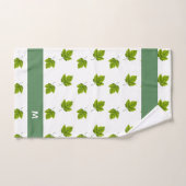 Groen bladpatroon en monogram op wit bad handdoek (Handdoek)