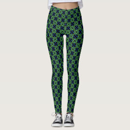 Groen bladpatroon met blauwe bloemblaadjes Legging